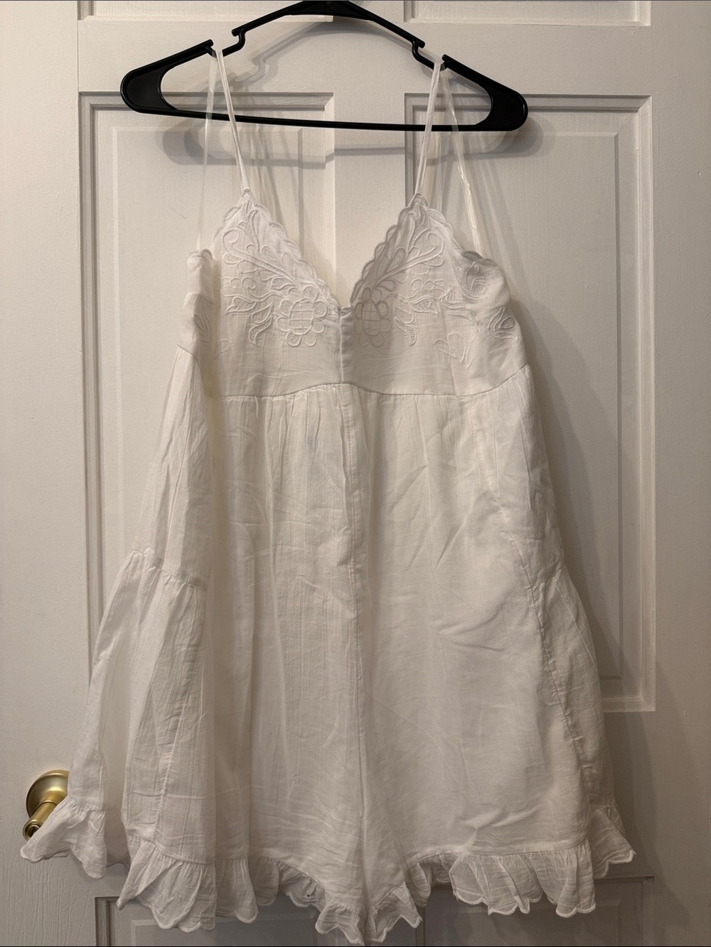 American Eagle Outfitters White Lace-Trim Slip Romper